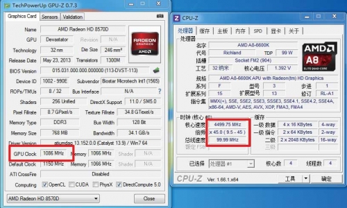 倍频的开放，让A8-6600K可以很轻松地实现处理器核心与集显核心的同时超频。