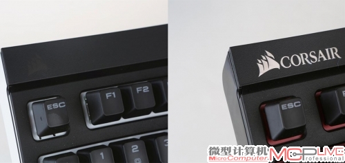和之前测试过的Strafe机械键盘不同的是，左边的静音版Strafe RGB机械键盘在左上角的“船帆”Logo，由原来的外置金属变成了内置的LED灯。